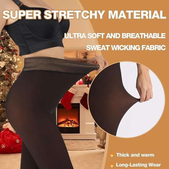 Fleece Lined Tights Women Fake Translucent Winter Warm Thick Pantyhose - Picture 3 of 7